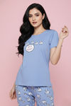 Zivame Farm Lore Knit Cotton Pyjama Set - Chambray Blue — thumbnail 5